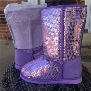 Girls Purple Justfab Sequin Boot - size 5